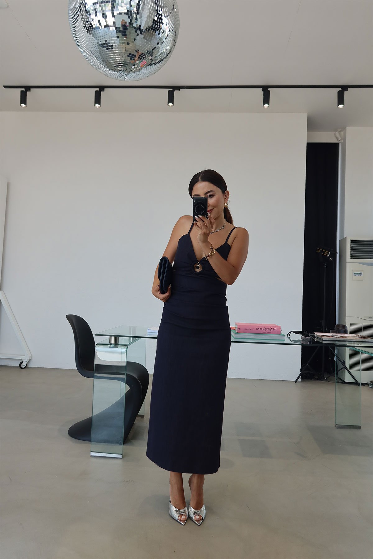 İp Askılı Göğüs Dekolteli Denim Elbise