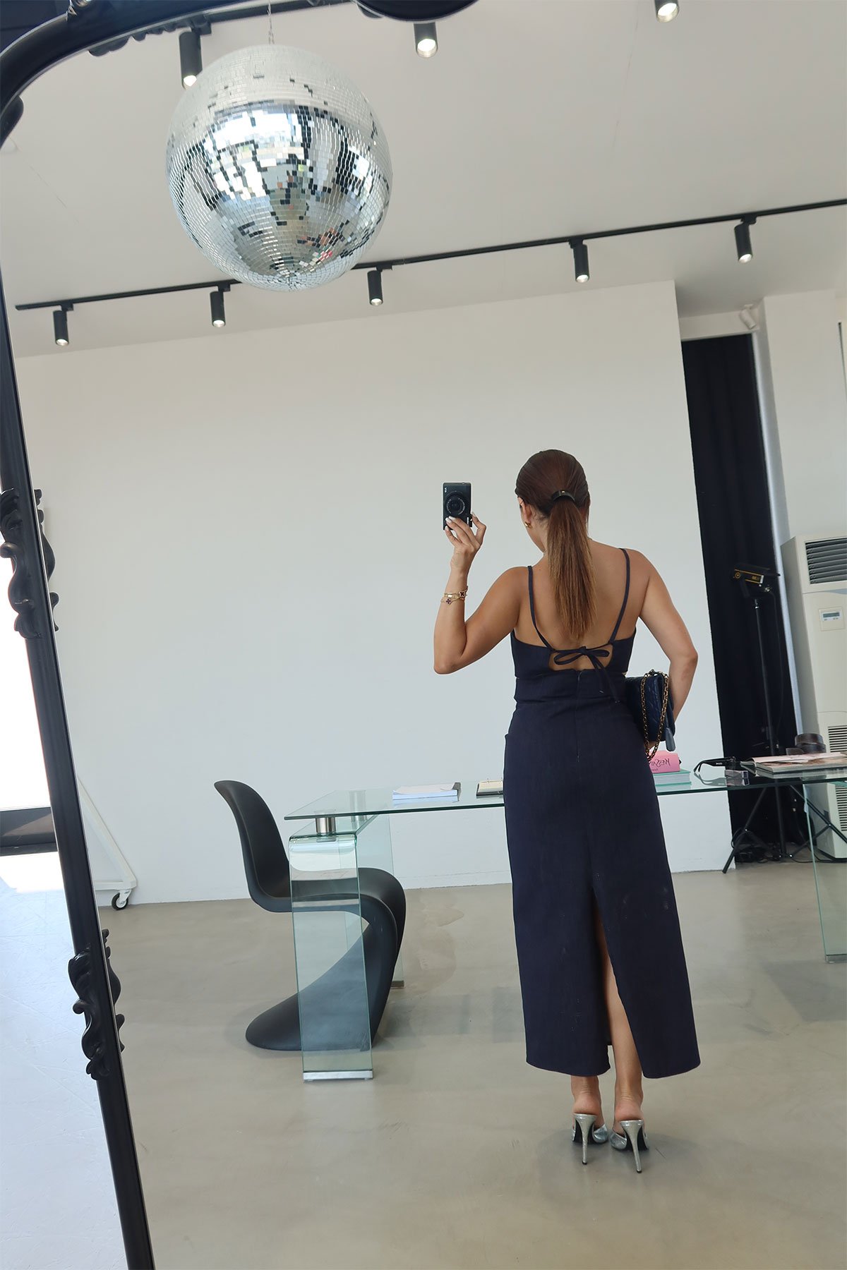 İp Askılı Göğüs Dekolteli Denim Elbise