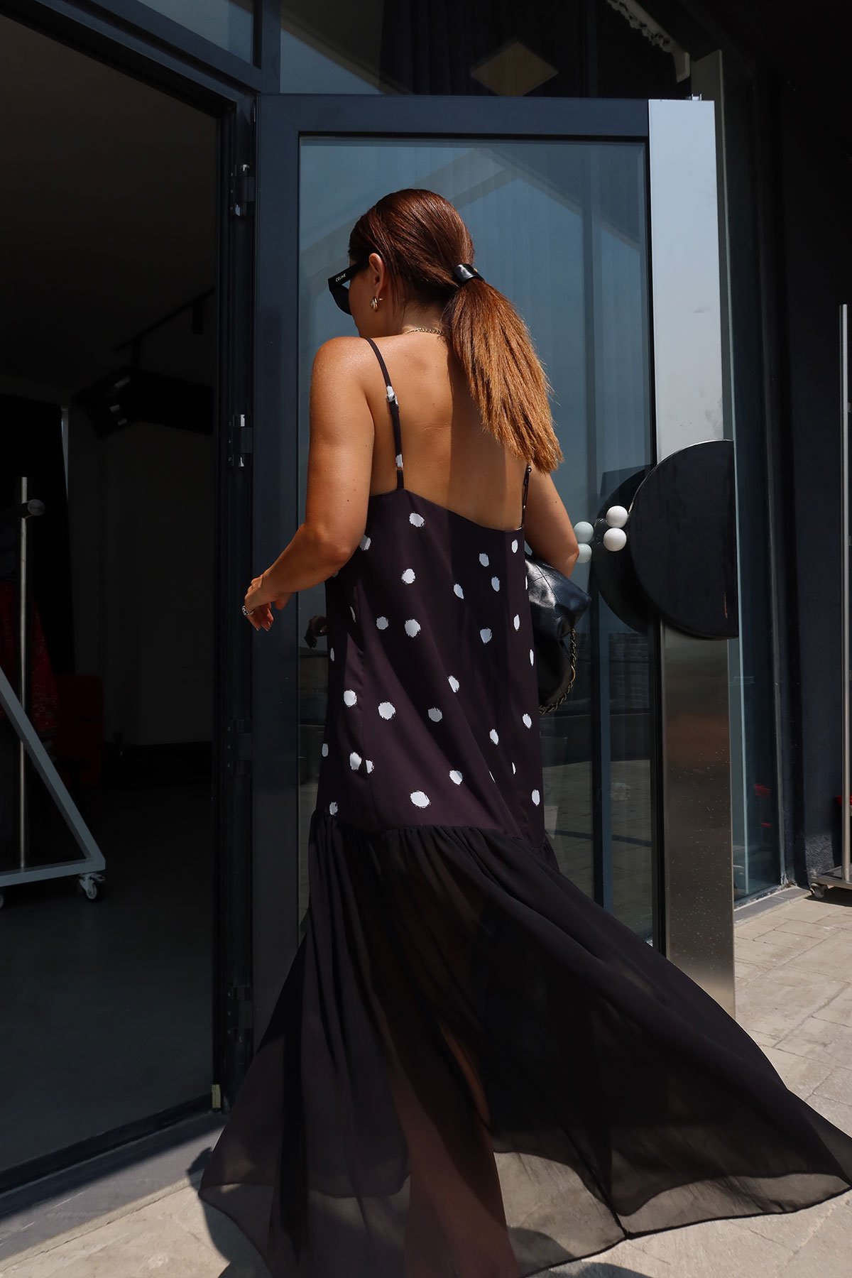 İnce Askılı Puantiyeli Elbise