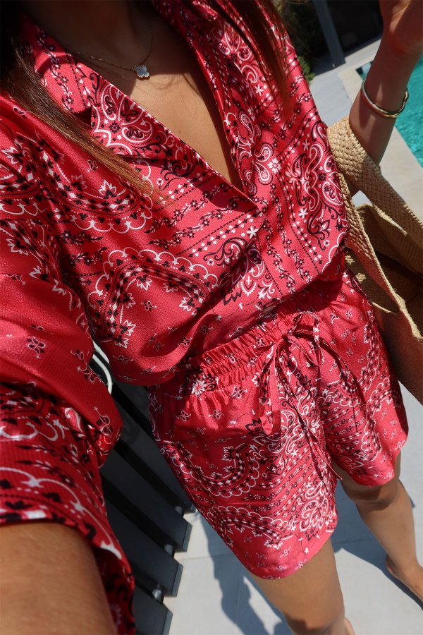 Etnik Desen Gömlek Şort Takım