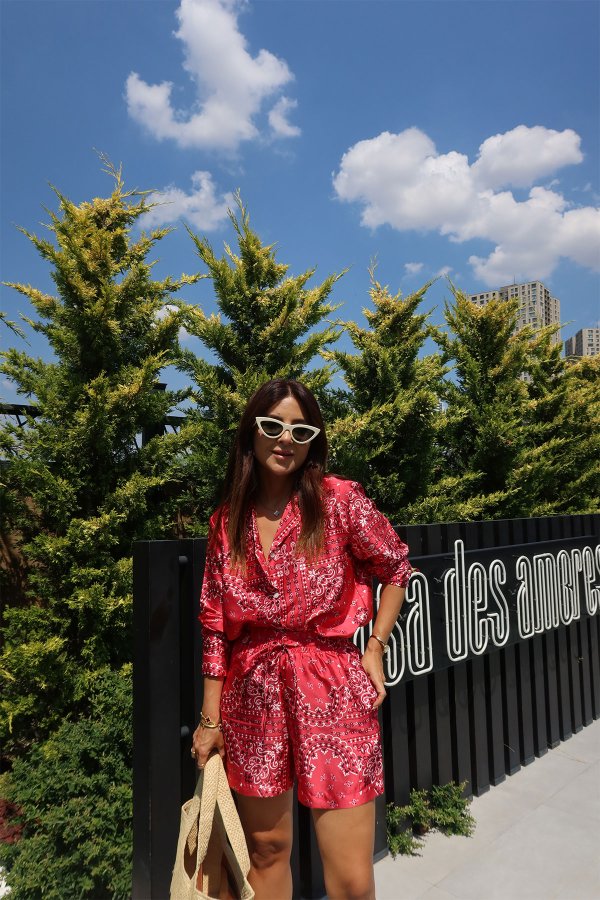 Etnik Desen Gömlek Şort Takım