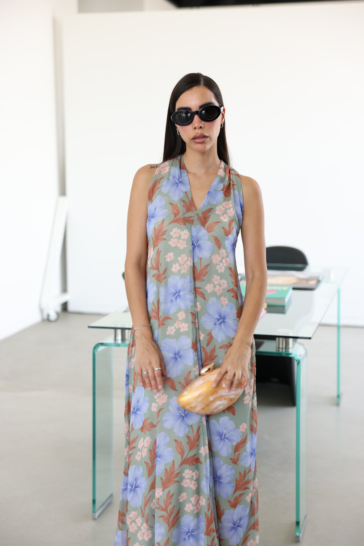 Çiçek Desenli Üzeri Tül Ayarlanabilir Askılı Elbise