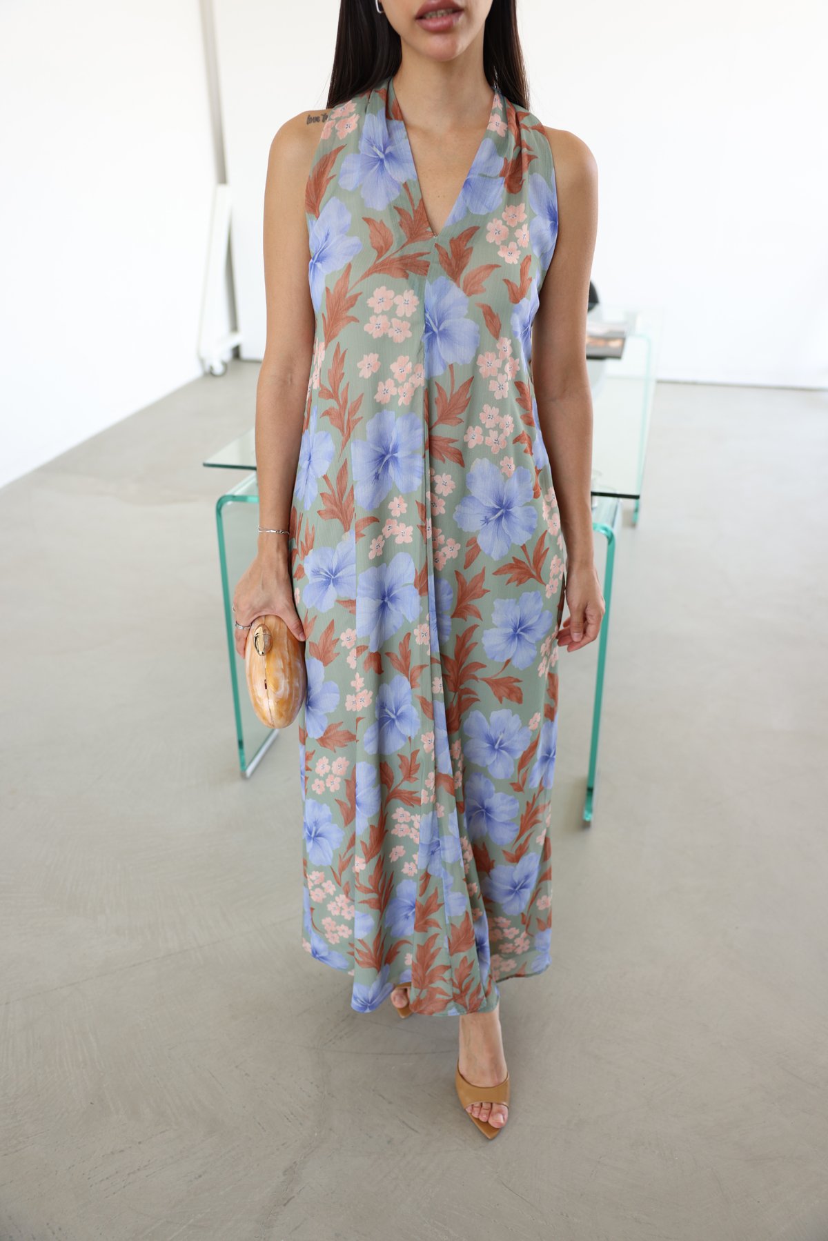 Çiçek Desenli Üzeri Tül Ayarlanabilir Askılı Elbise