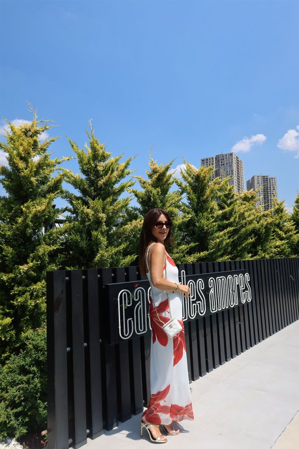 İp Askılı Çiçek Desenli Üzeri Tül Elbise