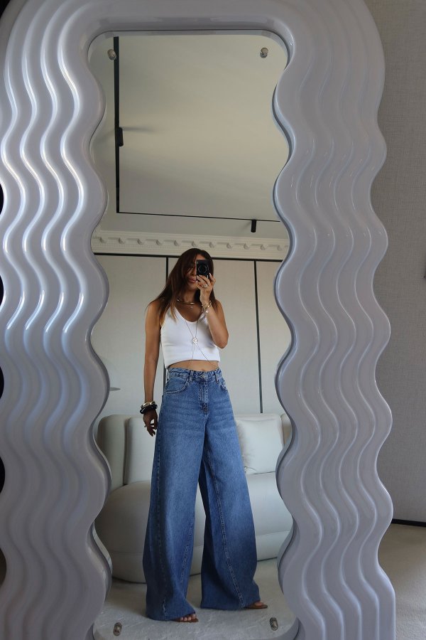 Geniş Kalıp Yıkamalı Baggy Jean