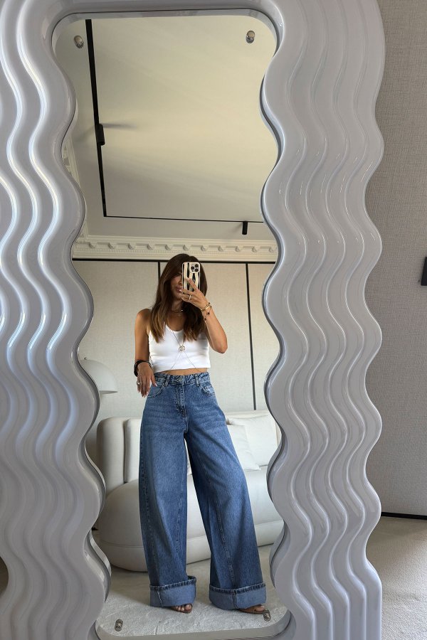 Geniş Kalıp Yıkamalı Baggy Jean