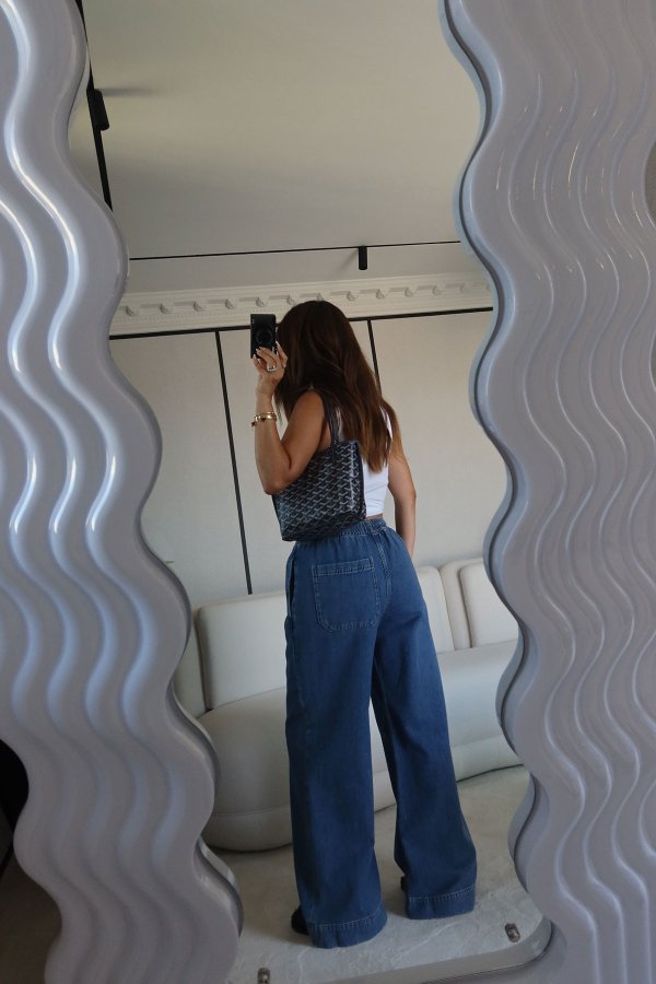 Beli Lastikli Ve Bağcıklı Geniş Paça Jean