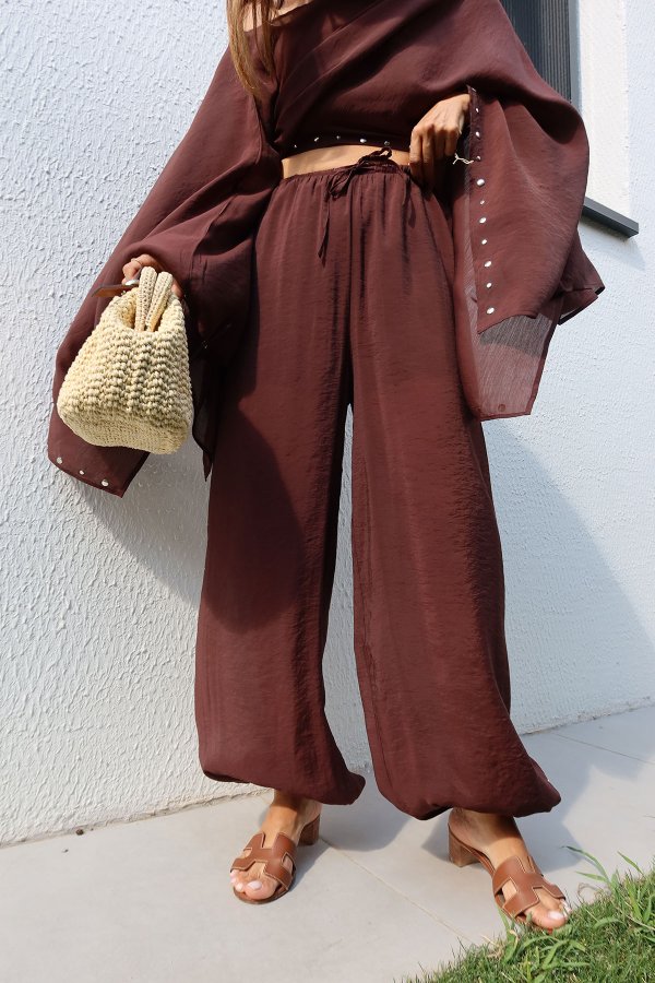 Zımba Baskılı Bluz Pantolon Takım