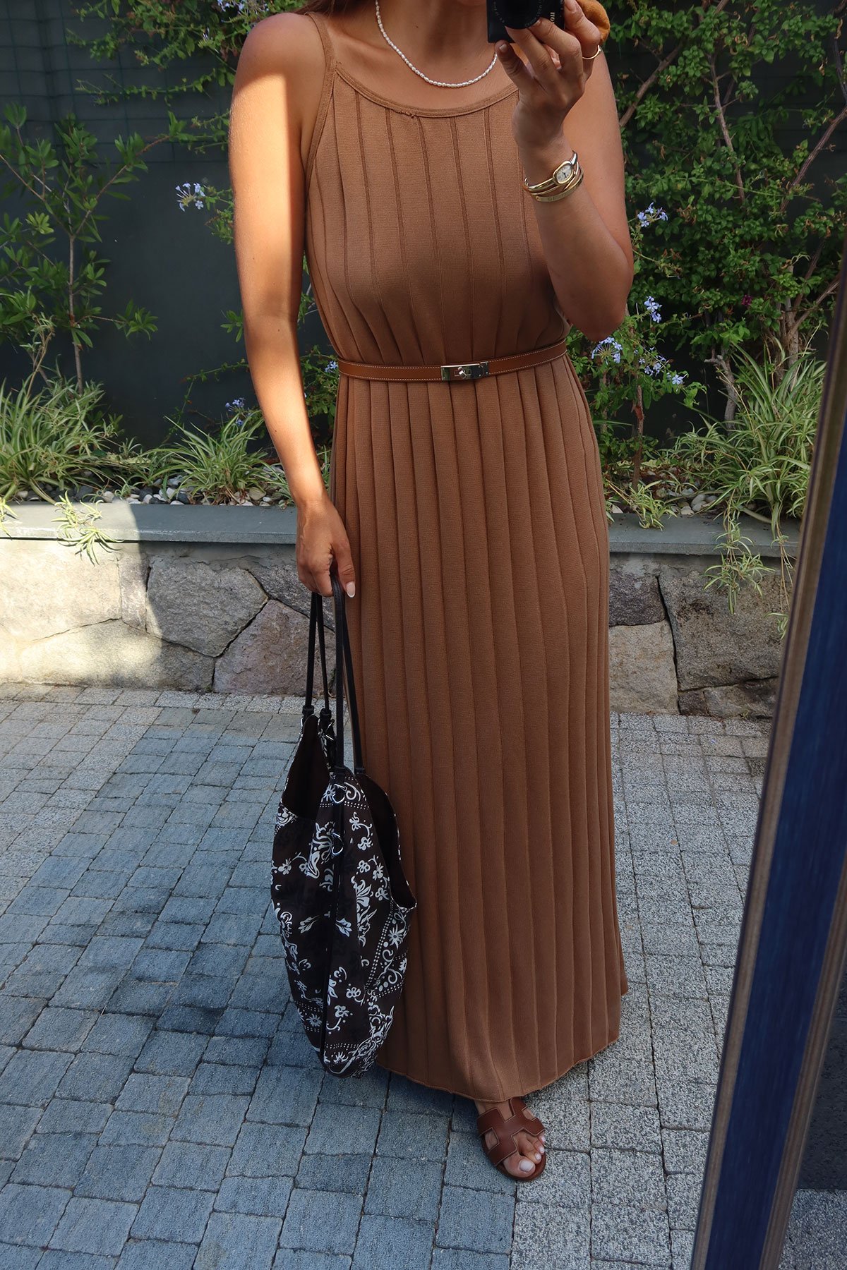 İp Askılı Uzun Triko Elbise