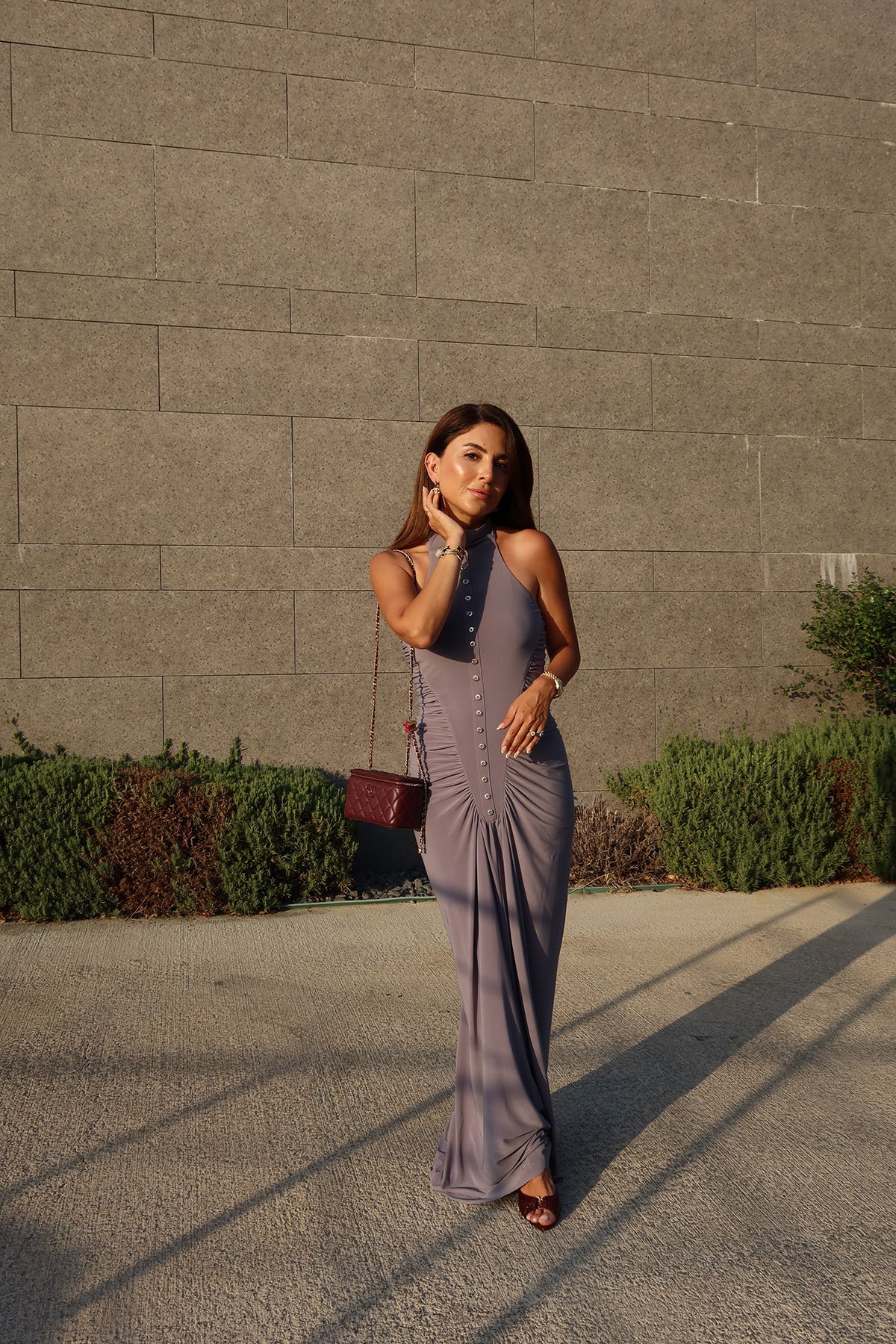 Düğme Ve Drapeli Maxi Elbise