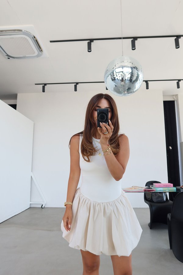 Üstü Penye Altı Poplin Balon Elbise