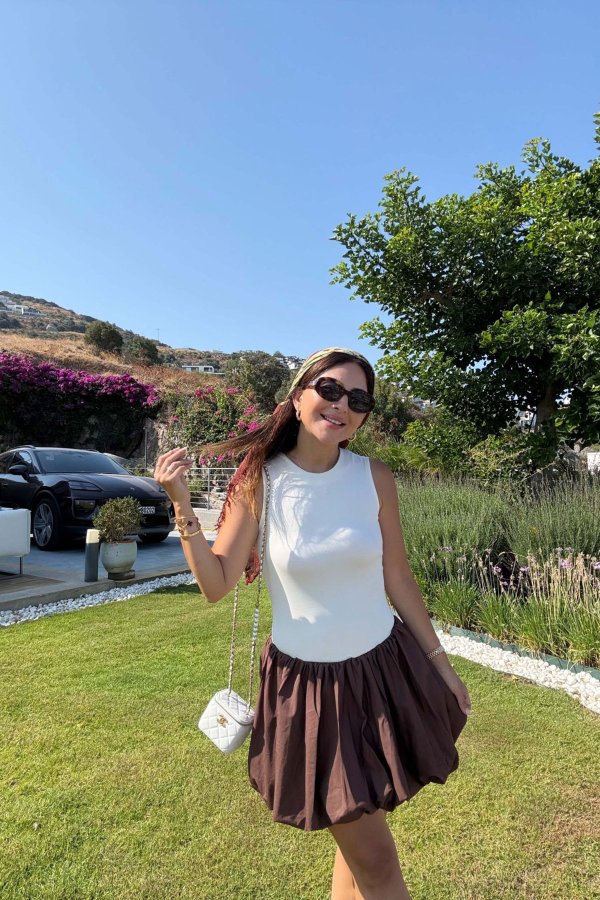 Üstü Penye Altı Poplin Balon Elbise