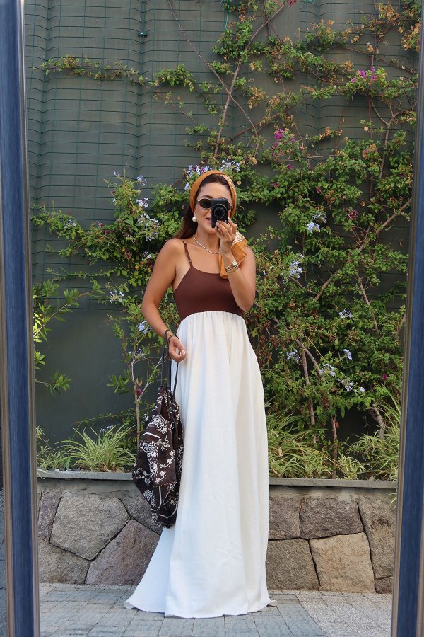 İp Askılı İki Renk Elbise