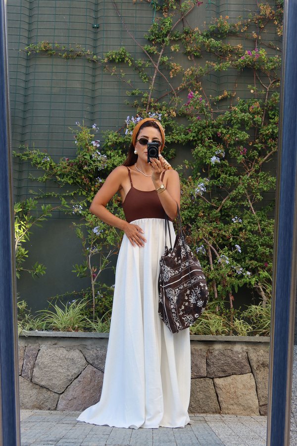 İp Askılı İki Renk Elbise