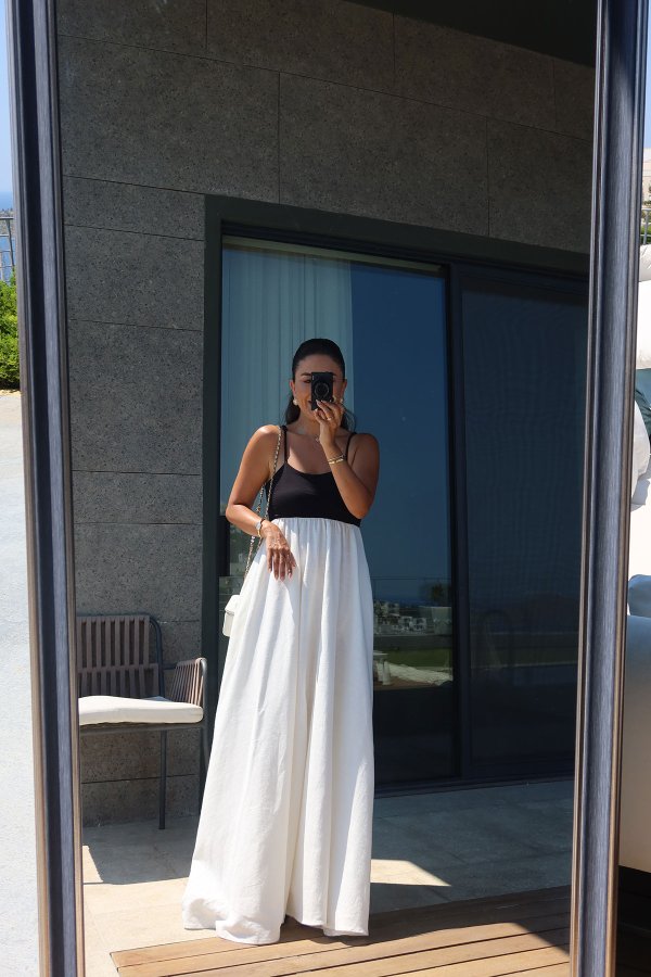 İp Askılı İki Renk Elbise