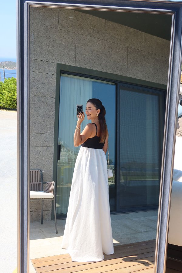 İp Askılı İki Renk Elbise