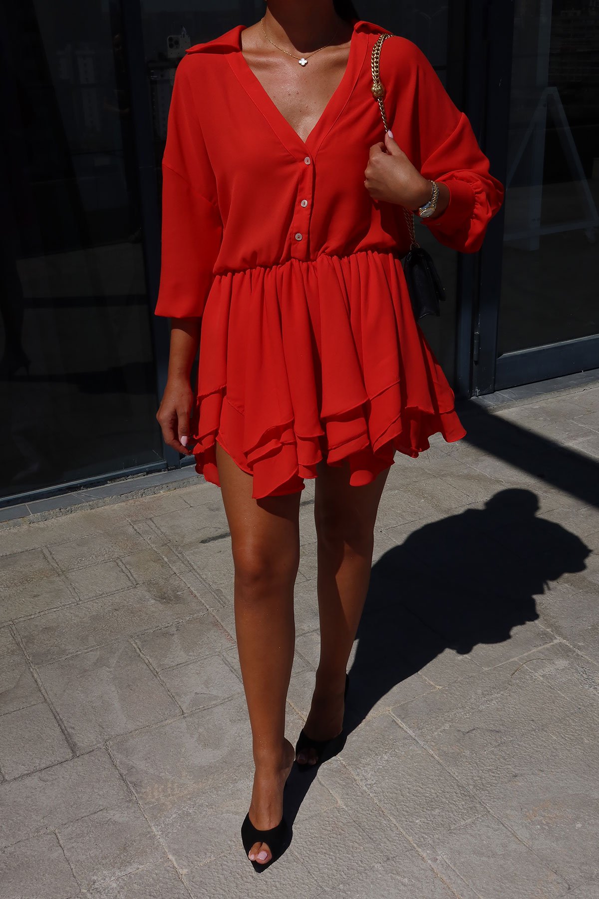 Gömlek Yaka Premium Şifon Elbise