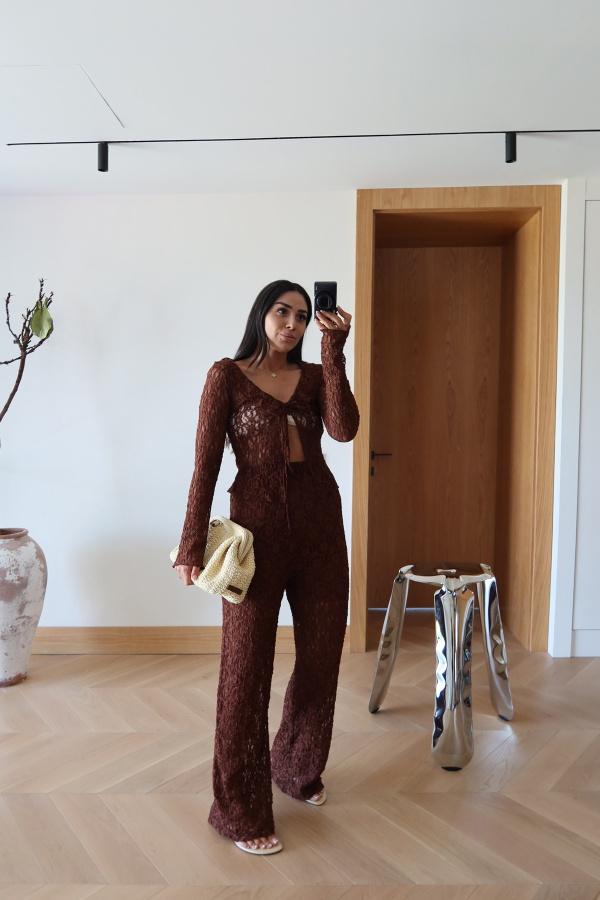 Dantel Triko Bluz Pantolon Takım