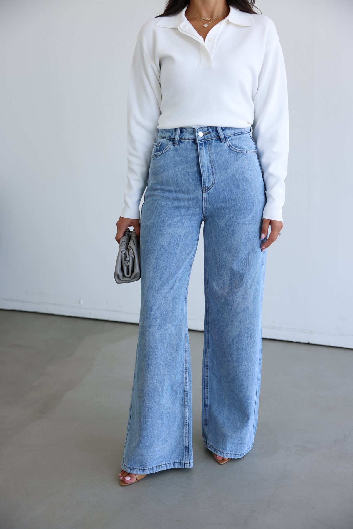 Kendinden Desenli Bol Paça Jean