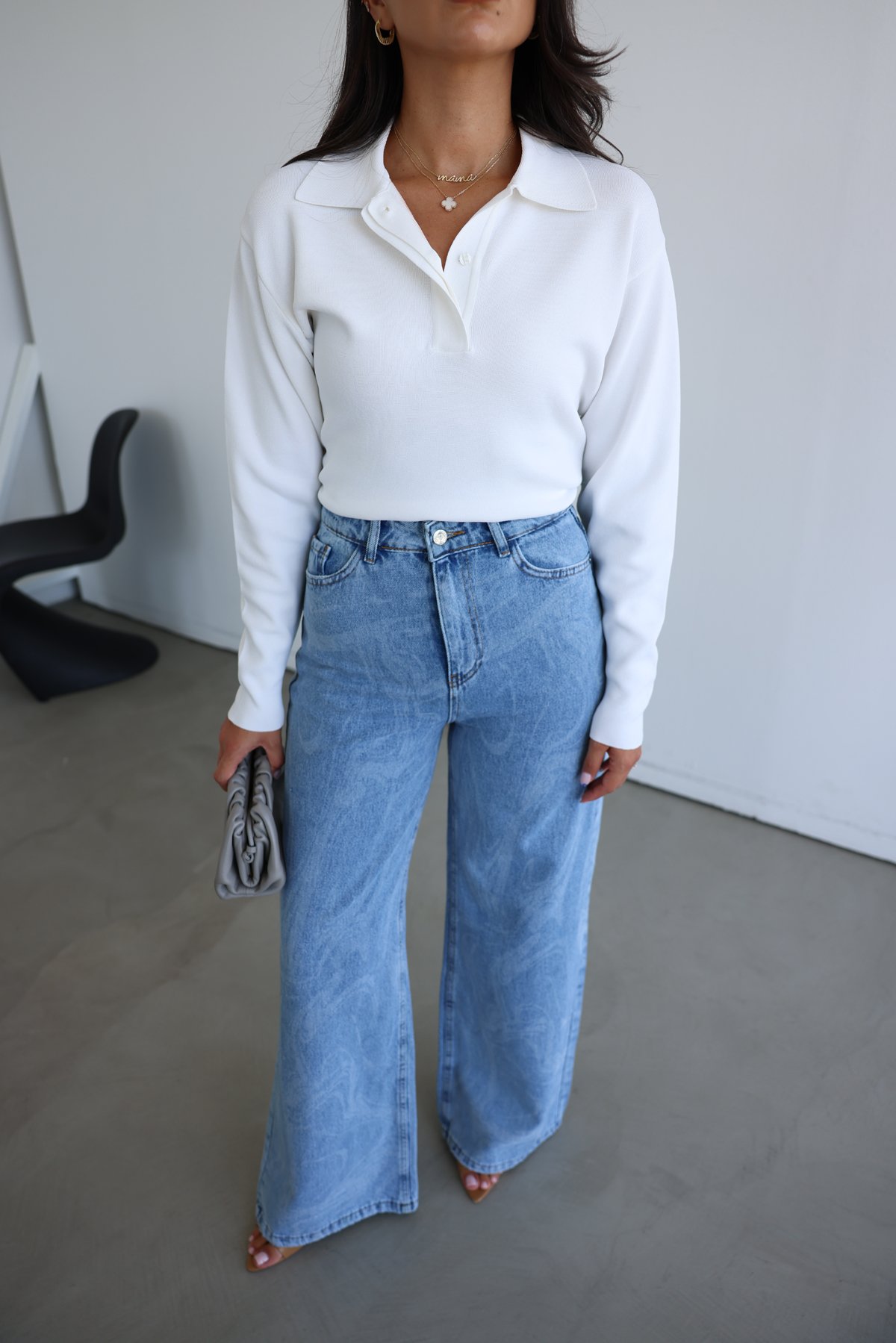 Kendinden Desenli Bol Paça Jean