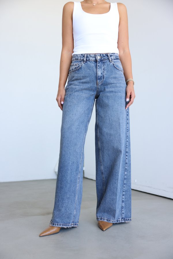 Taşlamalı Wideleg Jean
