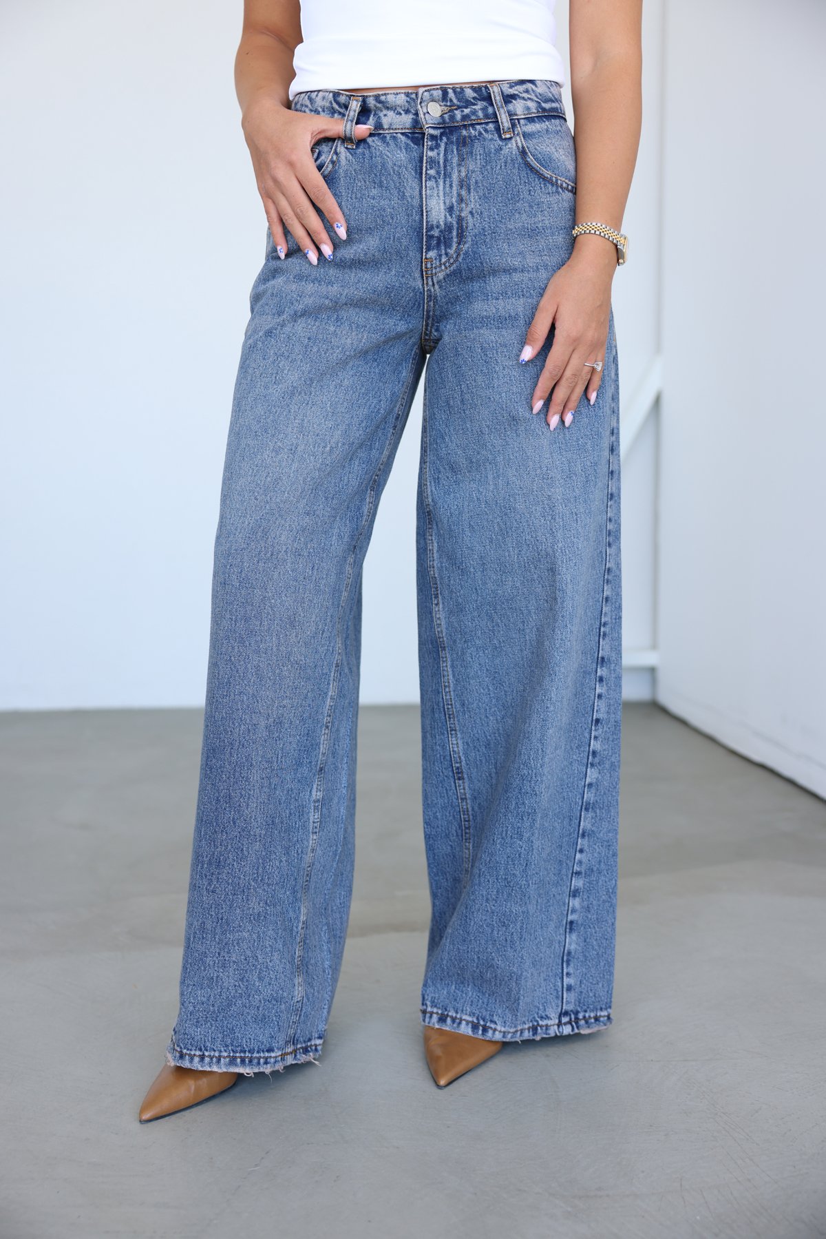 Taşlamalı Wideleg Jean