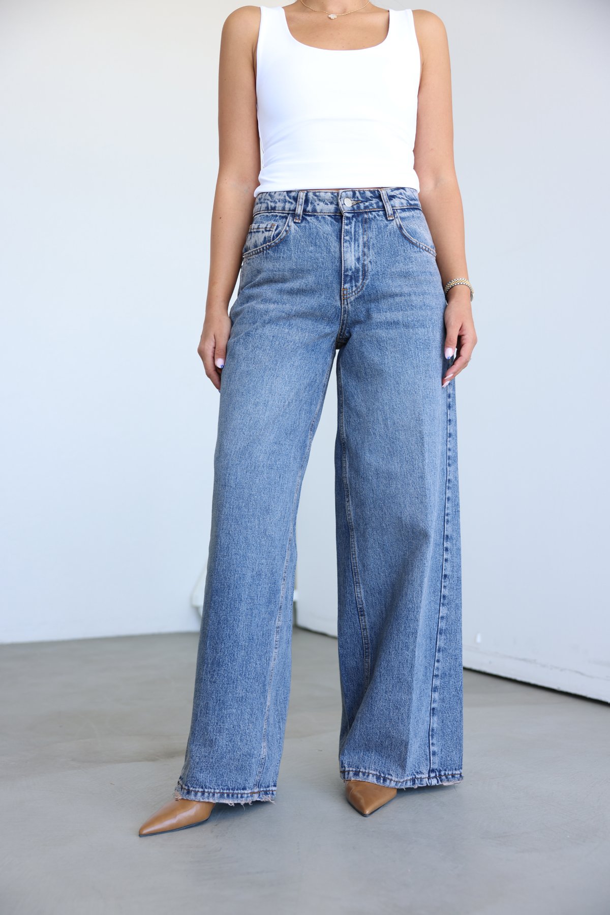 Taşlamalı Wideleg Jean