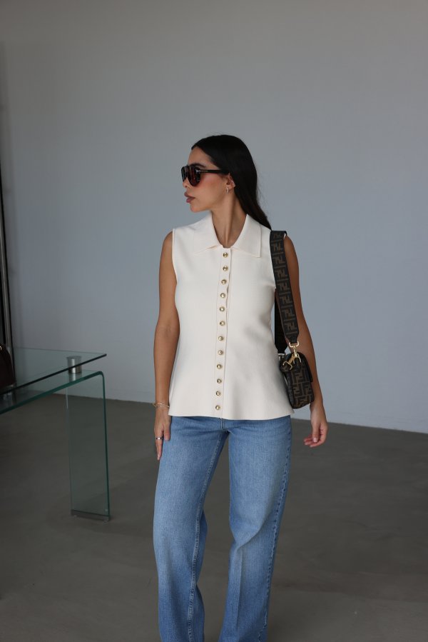 Polo Yaka Gold Düğmeli Yelek