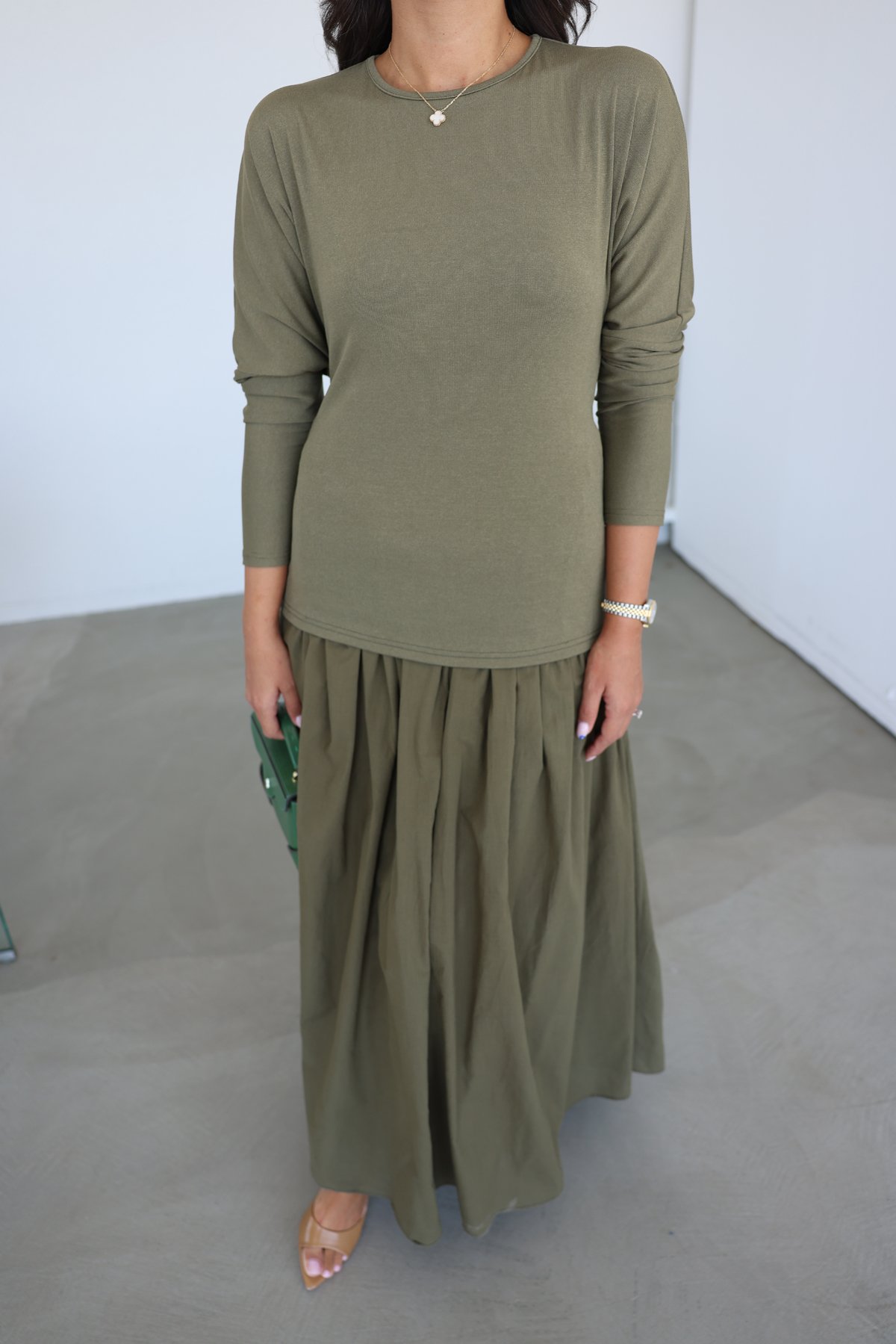 Üstü Triko Altı Poplin Elbise