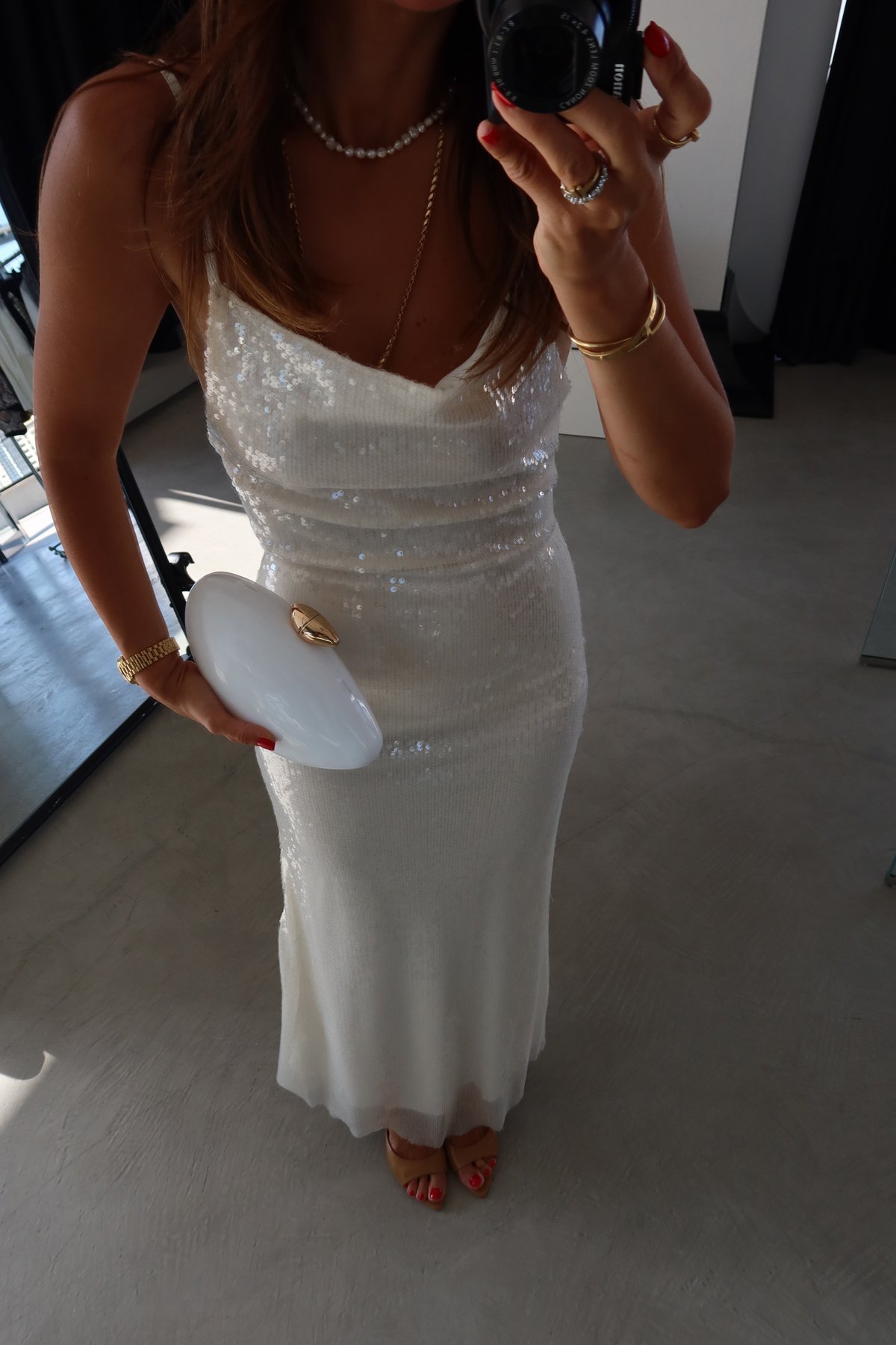 Degaje Yaka Pul Payetli Maxi Elbise