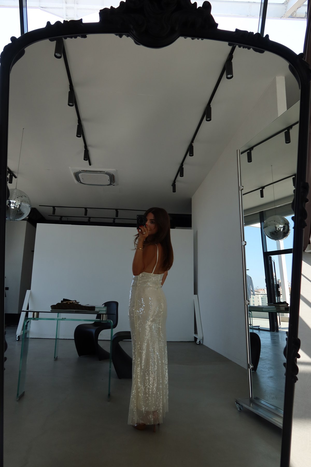 Degaje Yaka Pul Payetli Maxi Elbise