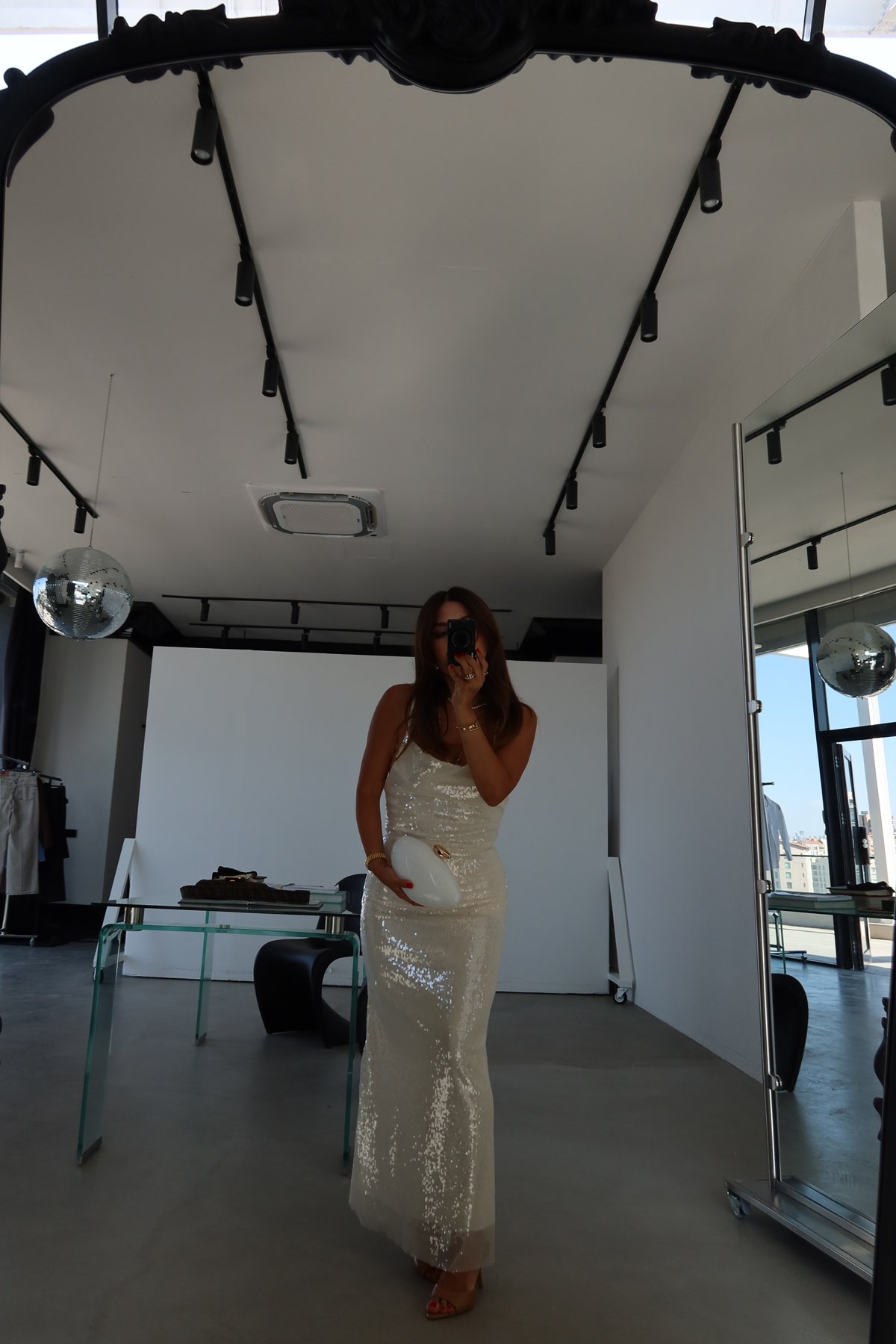 Degaje Yaka Pul Payetli Maxi Elbise