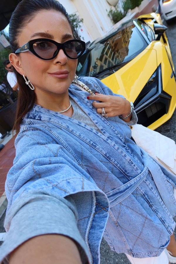 Kontrast Dikişli Kuşaklı Denim Ceket