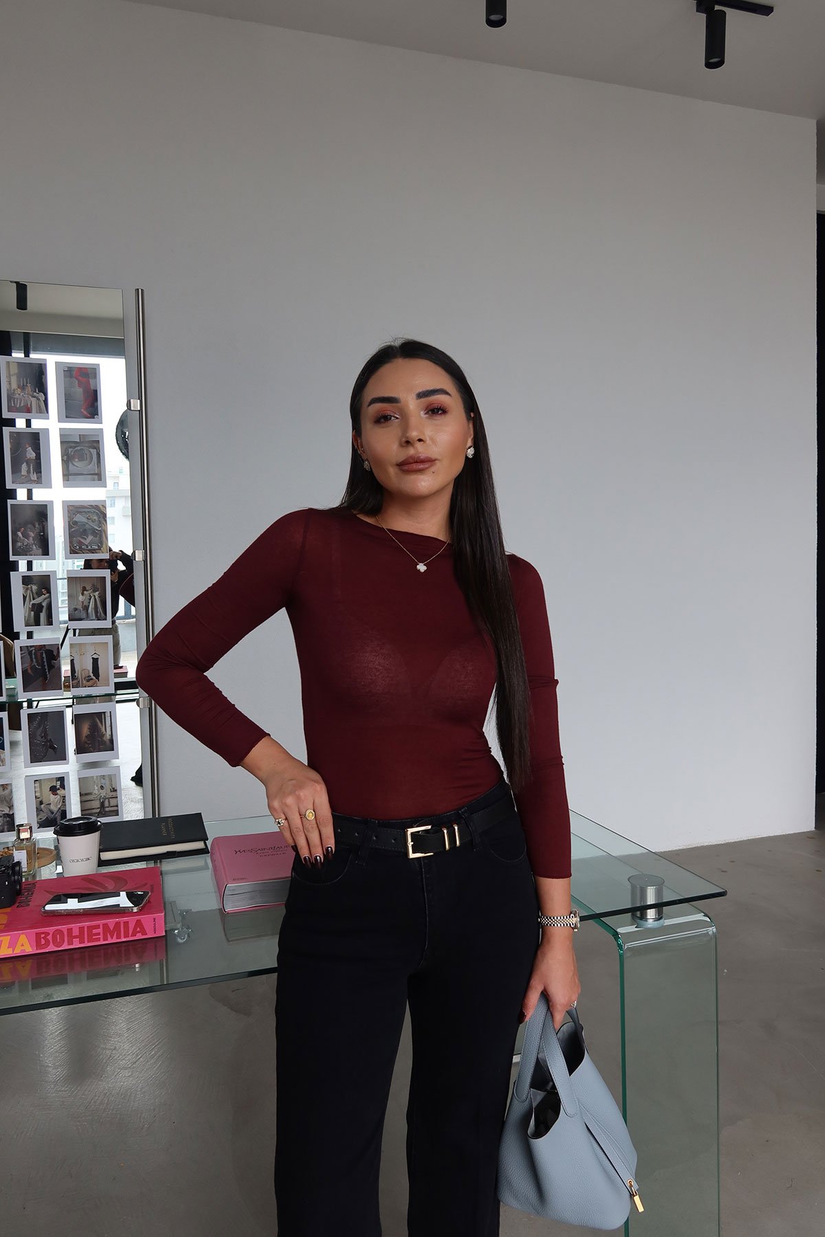 Naturel Yaka İnce Kaşmir Bluz