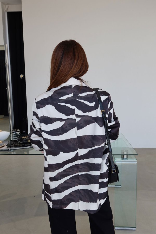 Zebra Desen Saten Kruvaze Ceket