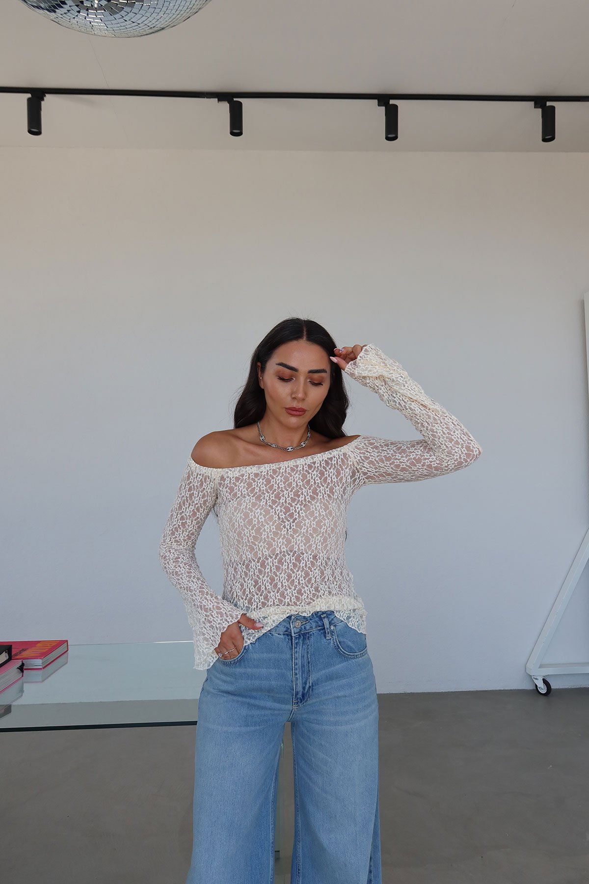 Transparan Dantel Bluz