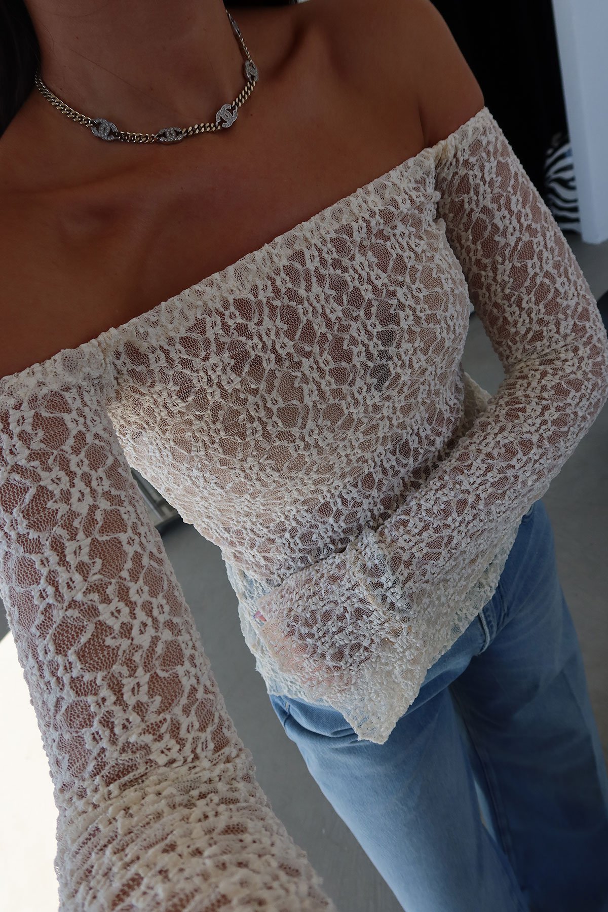 Transparan Dantel Bluz