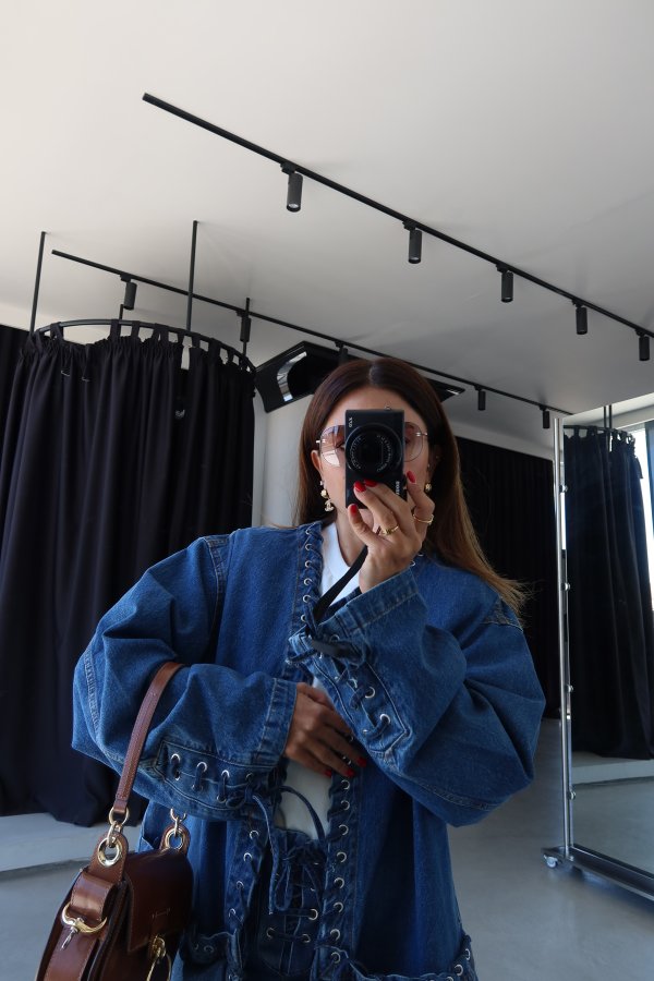 Kuş Gözlü Denim Ceket Etek Takım