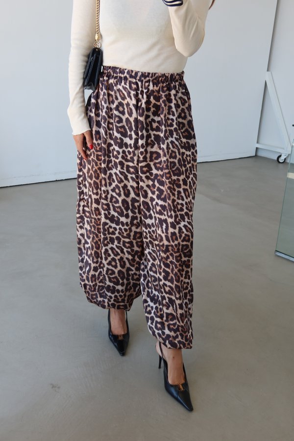 Leopar Desen Saten Pantolon
