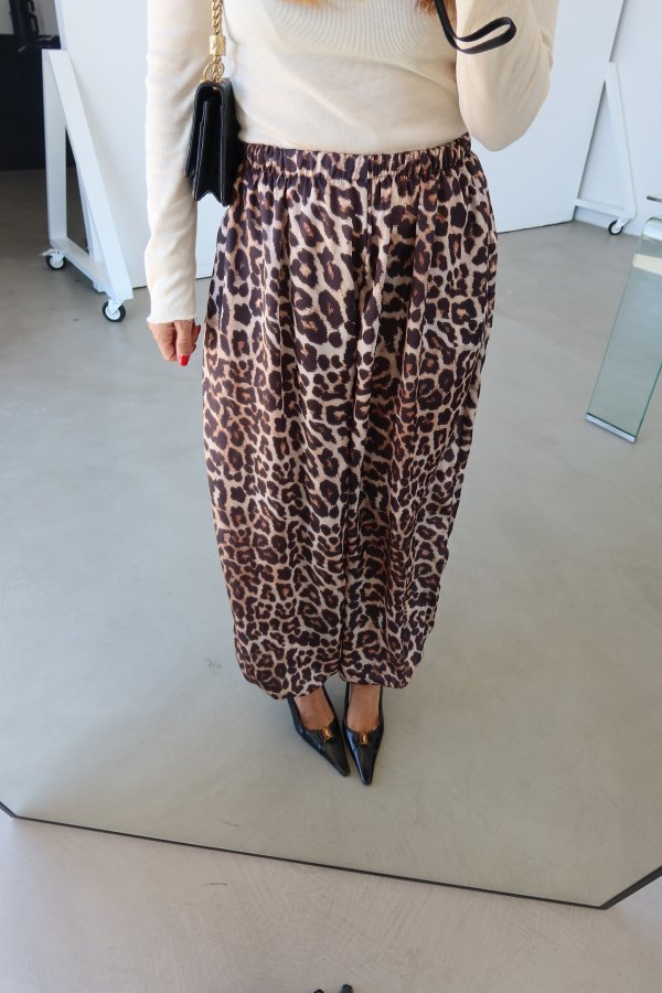 Leopar Desen Saten Pantolon