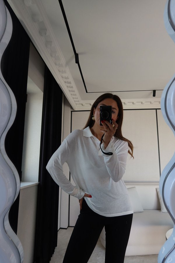 Polo Yaka Uzun Kollu Basic Bluz