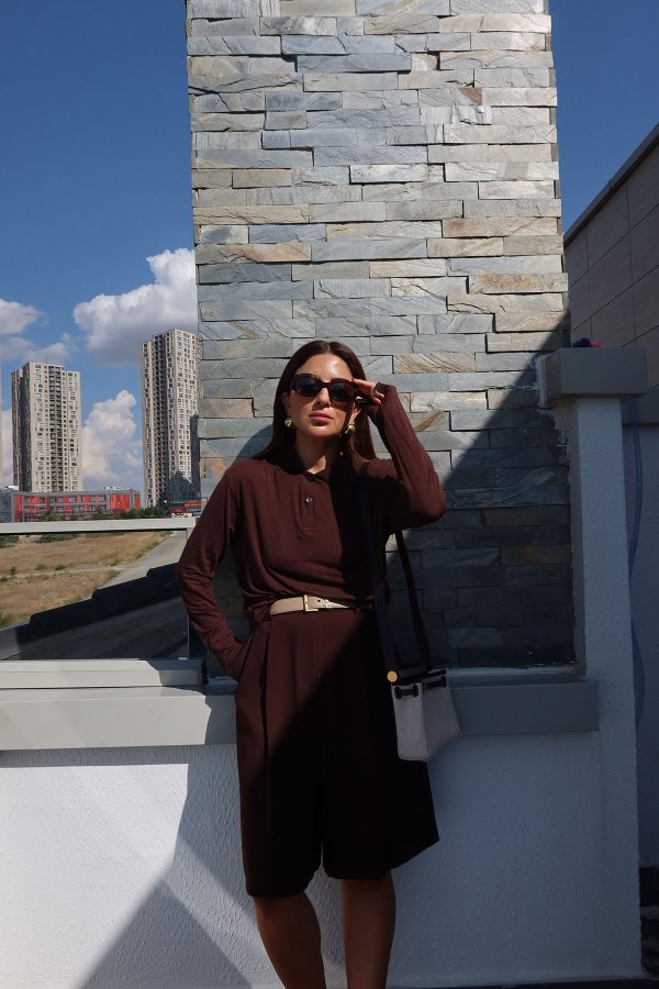 Polo Yaka Uzun Kollu Basic Bluz