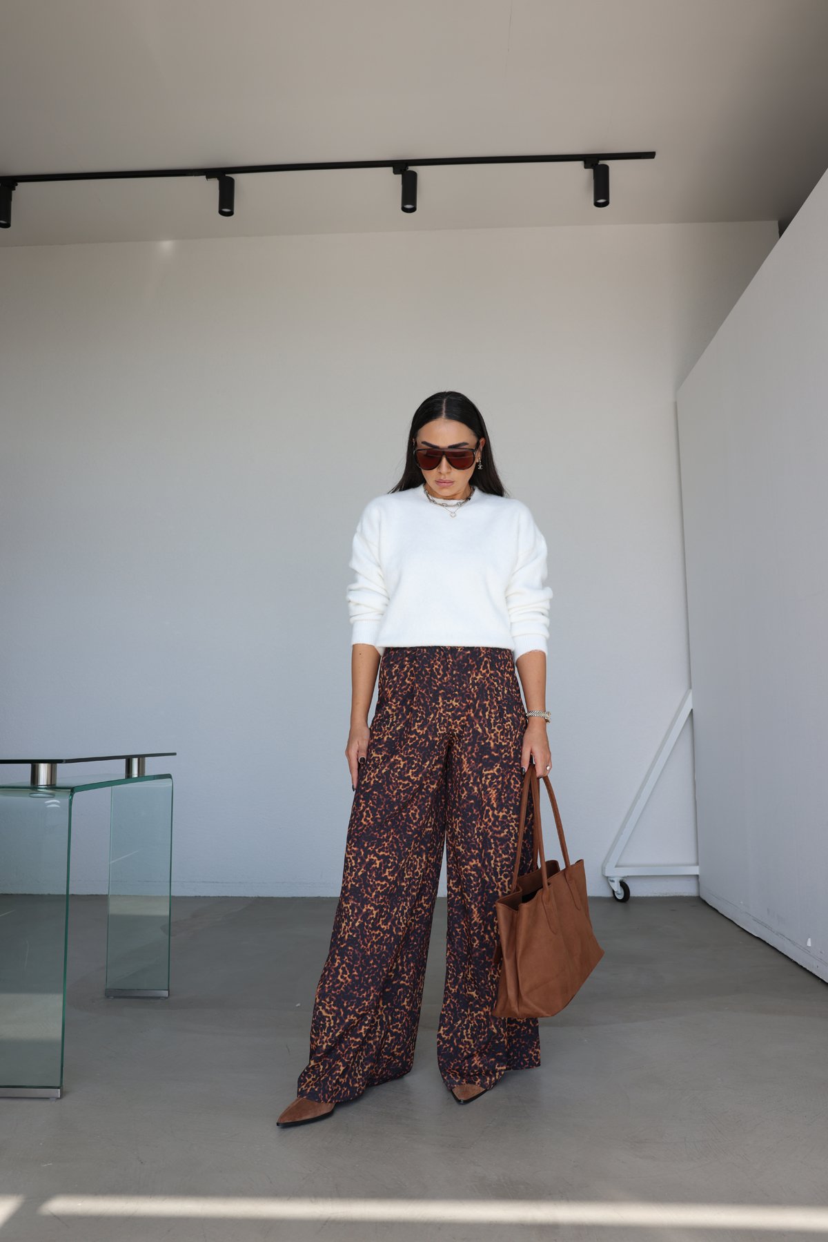 Gold Düğmeli Karışık Desenli Palazzo Pantolon