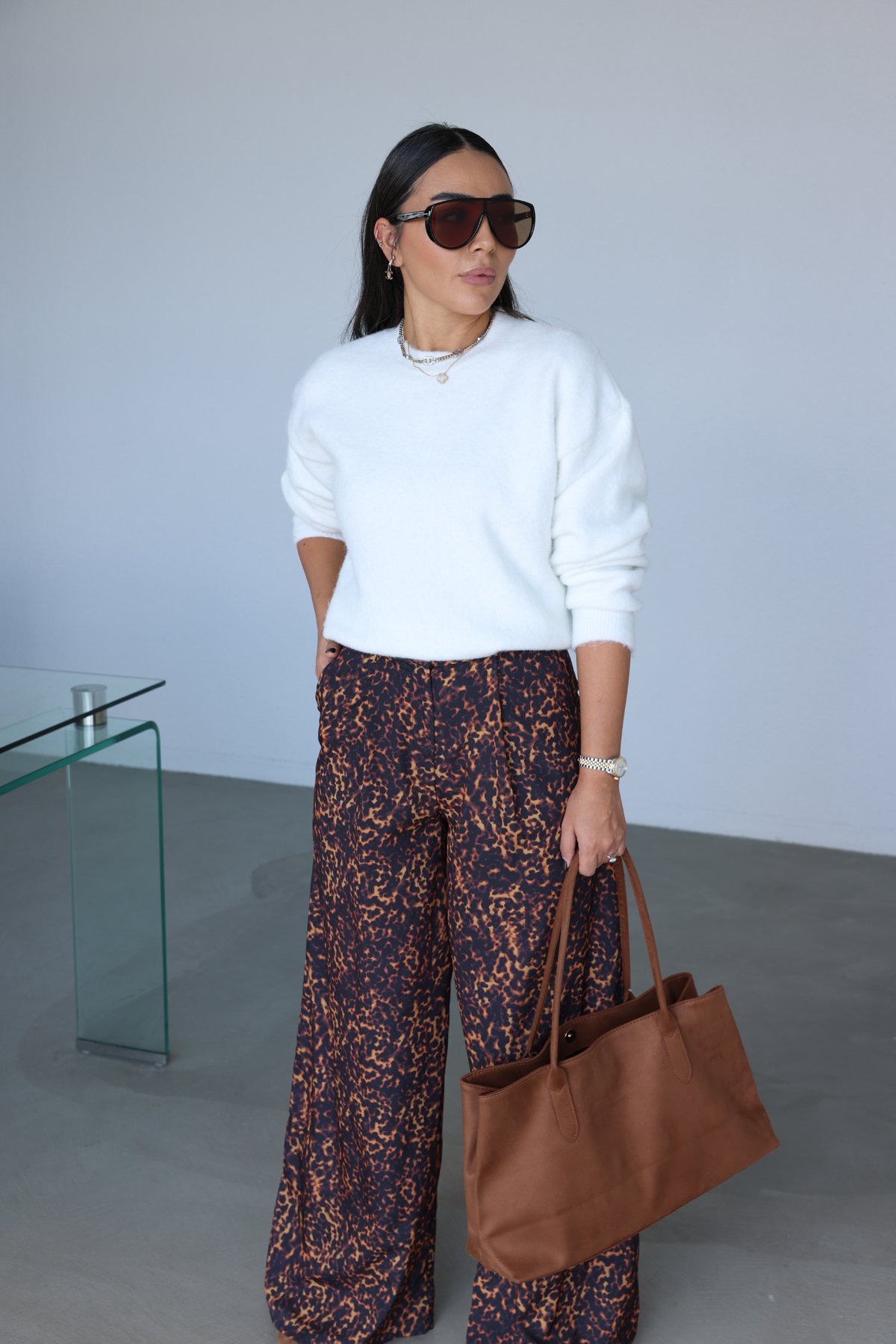 Gold Düğmeli Karışık Desenli Palazzo Pantolon