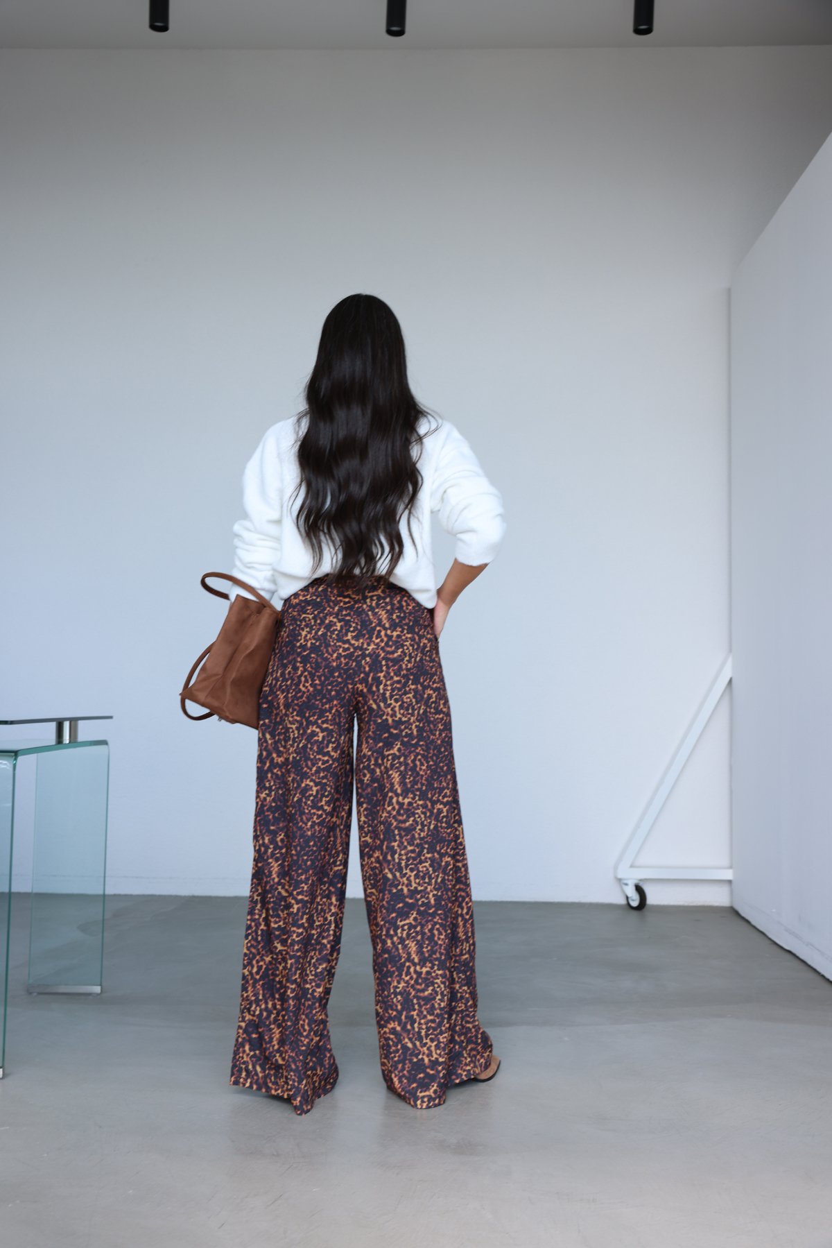 Gold Düğmeli Karışık Desenli Palazzo Pantolon