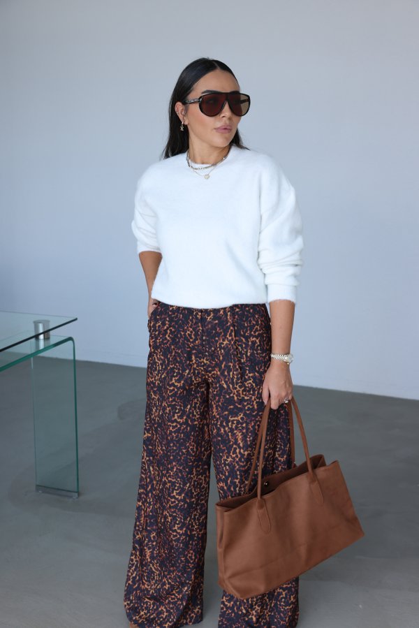 Gold Düğmeli Karışık Desenli Palazzo Pantolon