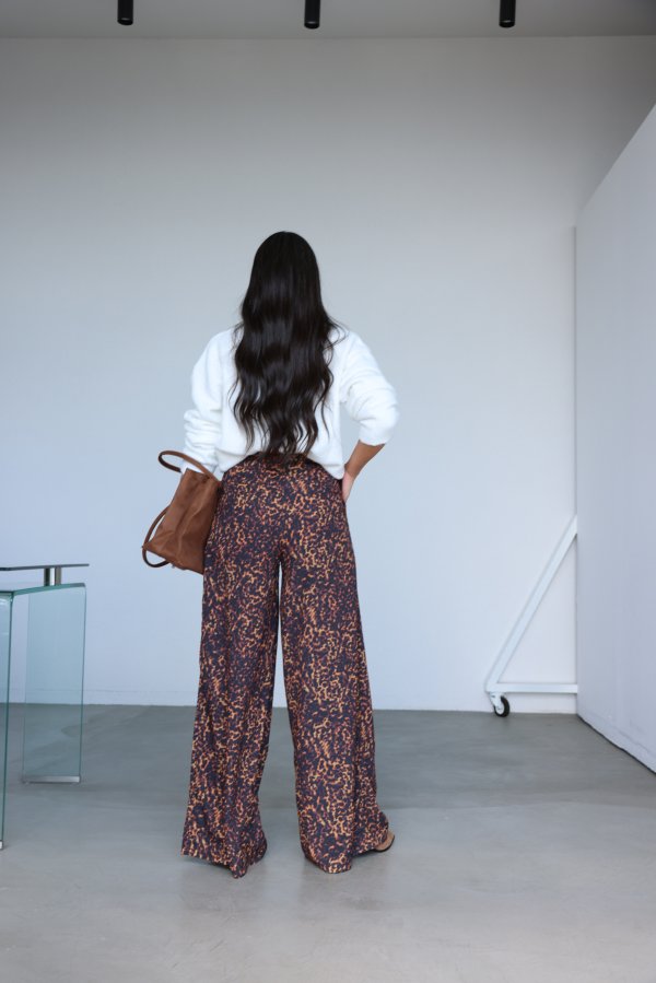 Gold Düğmeli Karışık Desenli Palazzo Pantolon