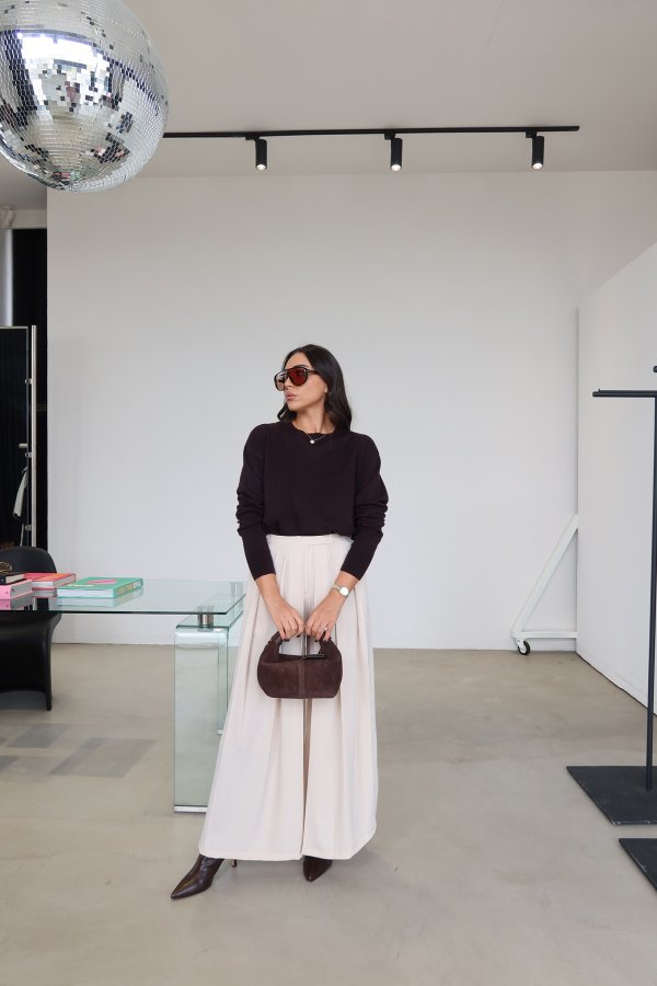 Pileli Geniş Kalıp Pantolon