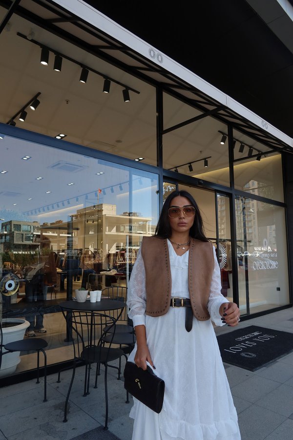 Zımba Baskılı Süet Yelek