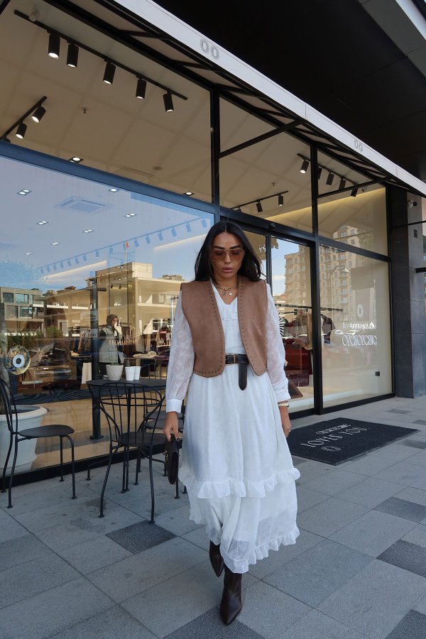 Zımba Baskılı Süet Yelek